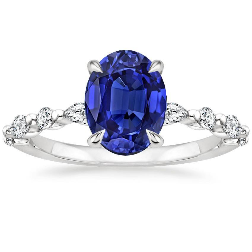 Bague Solitaire Poire & Diamant Rond Accent Saphir Bleu 4 Carats - HarryChadEnt.FR
