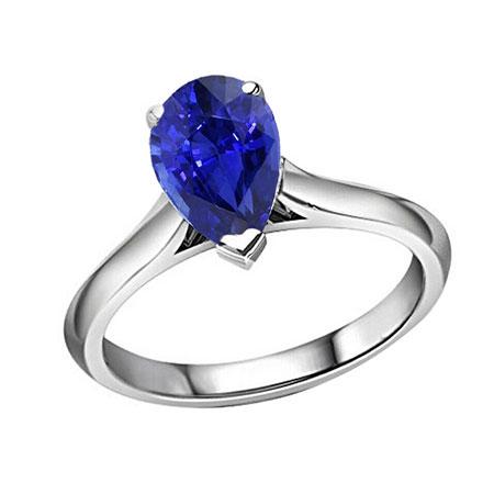 Bague Solitaire Poire Pierres Précieuses 1.50 Carats Ceylan Saphir Bijoux Or - HarryChadEnt.FR