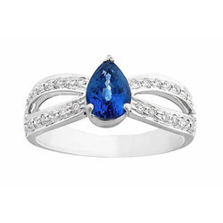Bague Solitaire Poire Saphir Bleu Avec Accents Diamants 3.50 Carats