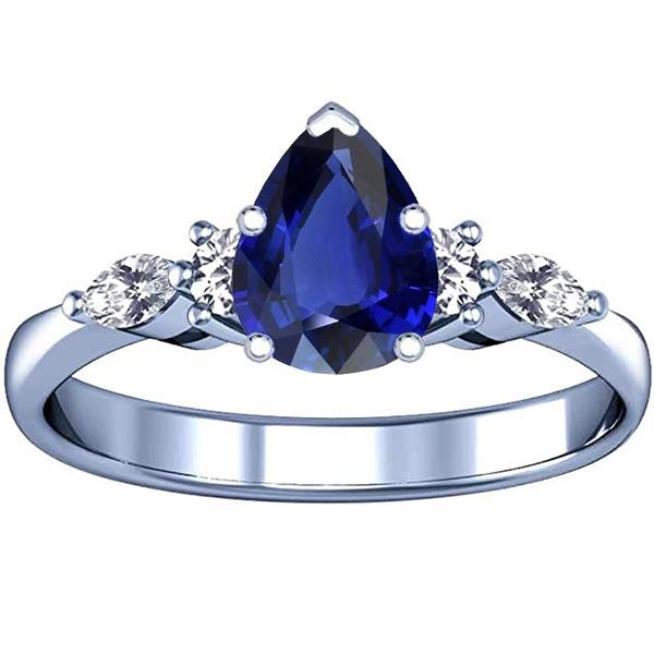 Bague Solitaire Poire Saphir Bleu Avec Accents Diamants 3.50 Carats - HarryChadEnt.FR