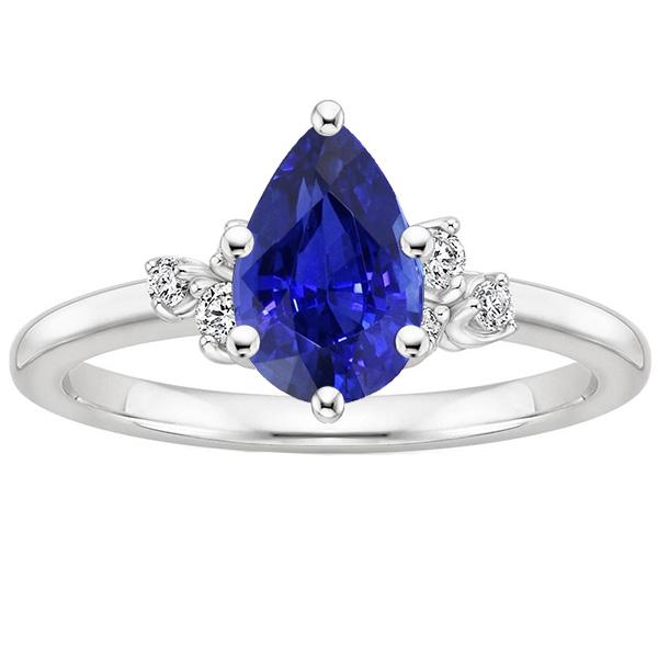 Bague Solitaire Poire Saphir Bleu Avec Accents Diamants Ronds 5 Carats - HarryChadEnt.FR