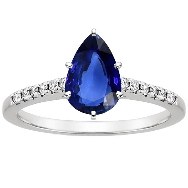 Bague Solitaire Poire Saphir Bleu Avec Accents Pavé De Diamants 5 Carats - HarryChadEnt.FR