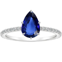 Bague Solitaire Poire Saphir Bleu Avec Accents Sertissage 5 Carats