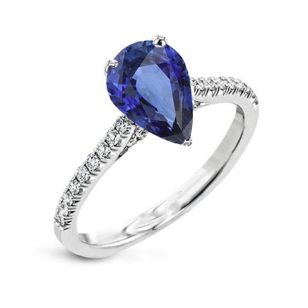 Bague Solitaire Poire Saphir Bleu Avec Coquilles Pétoncles Diamants 3 Carats - HarryChadEnt.FR