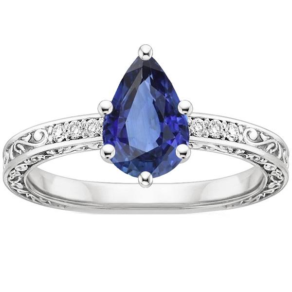 Bague Solitaire Poire Saphir Bleu Avec Diamant Filigrane Tige 4 Carats - HarryChadEnt.FR