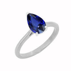 Bague Solitaire Poire Saphir Bleu Foncé 1.50 Carats Bijoux Femme