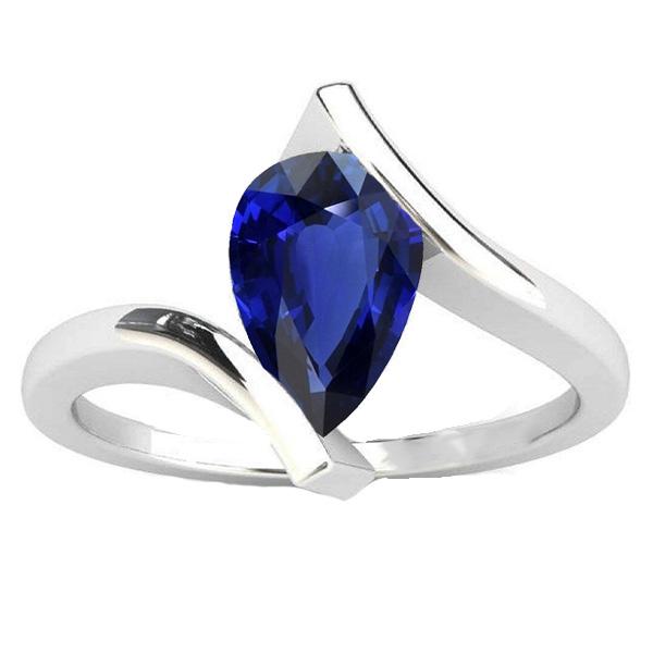 Bague Solitaire Poire Saphir Bleu Foncé Or 14K Style Tension 2 Carats - HarryChadEnt.FR