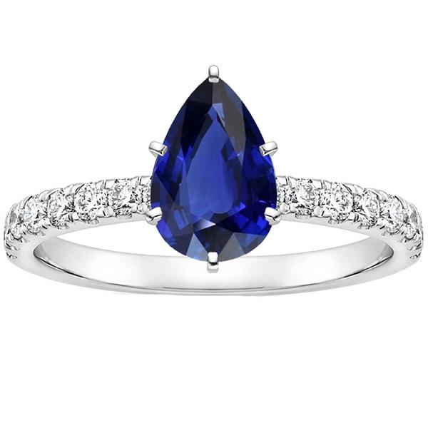 Bague Solitaire Poire Saphir Bleu Pavé Accents Diamants 5.25 Carats - HarryChadEnt.FR