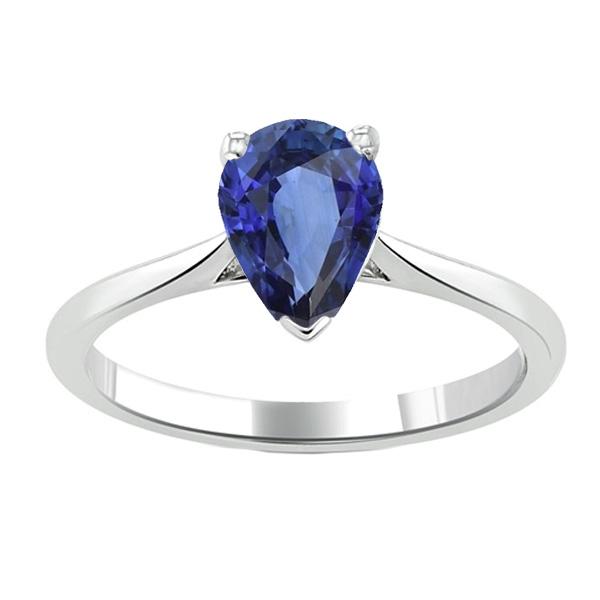 Bague Solitaire Poire Saphir Bleu Serti De Griffes 1.50 Carats - HarryChadEnt.FR
