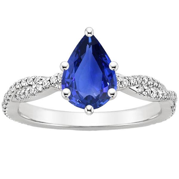 Bague Solitaire Poire Saphir Ceylan Bleu Avec Accents Or 5.50 Carats - HarryChadEnt.FR