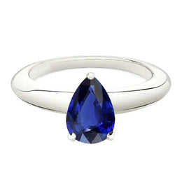 Bague Solitaire Poire Saphir Srilanka Or Blanc 2.50 Carats 14K