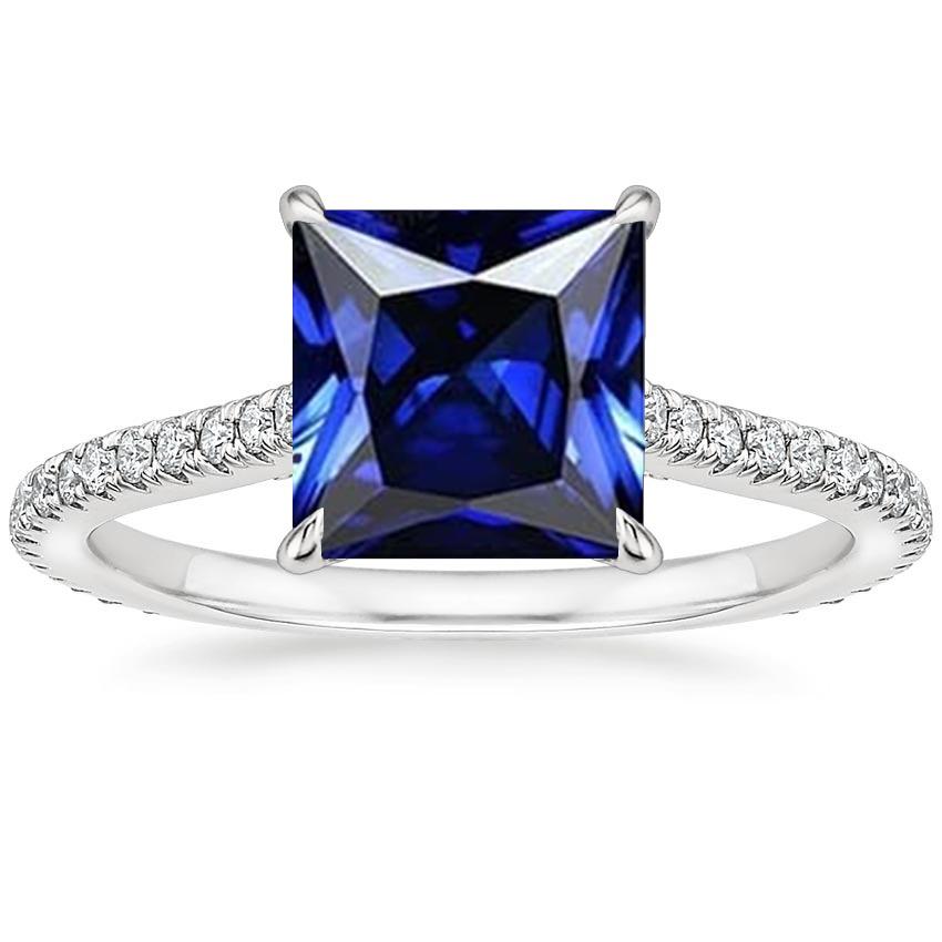 Bague Solitaire Princesse 6 Carats Saphir Ceylan Avec Accents Pavés - HarryChadEnt.FR