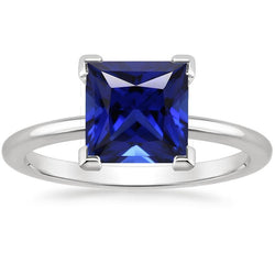 Bague Solitaire Princesse Ceylan Saphir Bleu Bijoux Pierres Précieuses 5 Carats