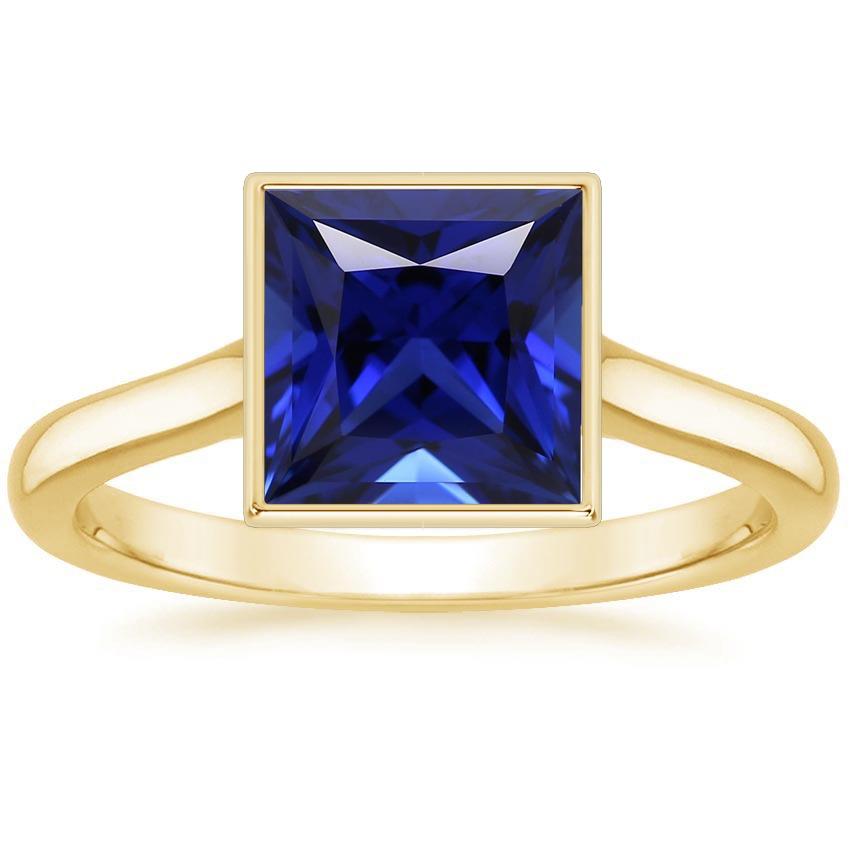 Bague Solitaire Princesse Lunette Sertie Saphir Bleu 5 Carats Or Jaune - HarryChadEnt.FR