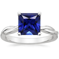 Bague Solitaire Princesse Sri Lanka Saphir 5 Carats Or Blanc 14K