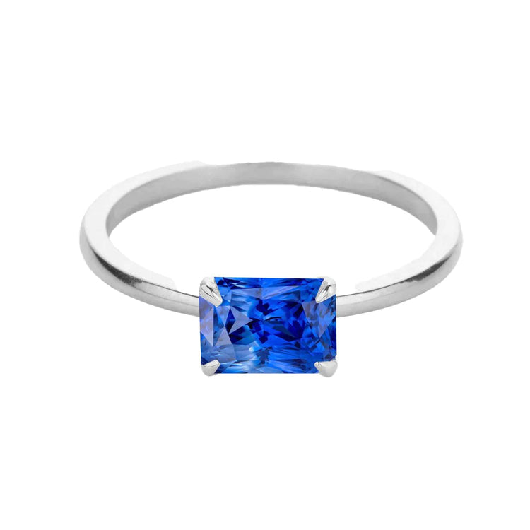 Bague Solitaire Rayonnante Griffe d'Aigle Or Saphir Bleu Clair 14K