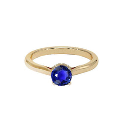 Bague Solitaire Ronde 3 Carats Saphir Sri Lankais Or Jaune 14K