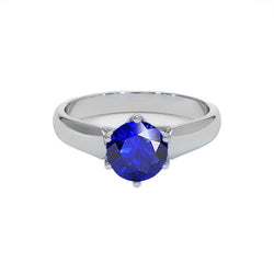 Bague Solitaire Ronde Saphir Sri Lankais 2 Carats Or Blanc 14K