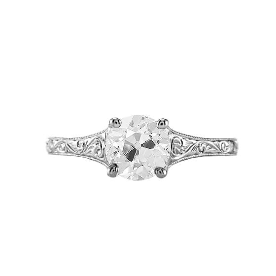 Bague Solitaire Ronde Style Antique Diamant Taille Ancienne 1.50 Carats - HarryChadEnt.FR