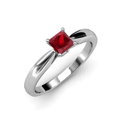 Bague Solitaire Rubis 2 Carats Taille Princesse Or Blanc 14K