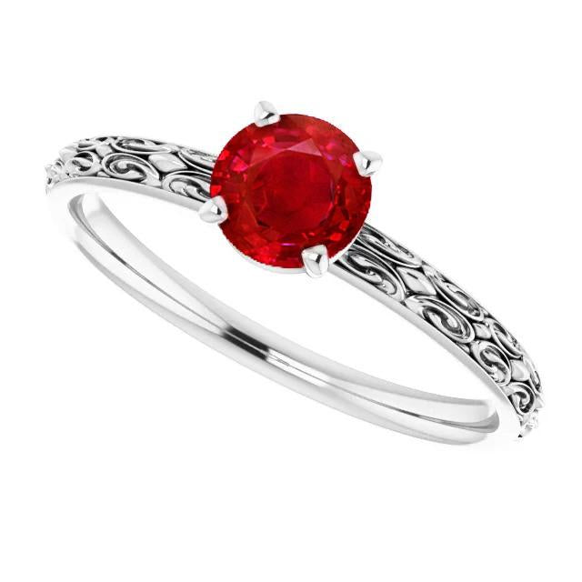 Bague Solitaire Rubis Style Antique 1.50 Carats Or Blanc 14K - HarryChadEnt.FR
