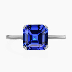 Bague Solitaire Saphir Asscher Cut Double Griffe Or 14K 2.50 Carats