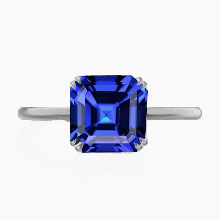 Bague Solitaire Saphir Asscher Cut Double Griffe Or 14K 2.50 Carats - HarryChadEnt.FR