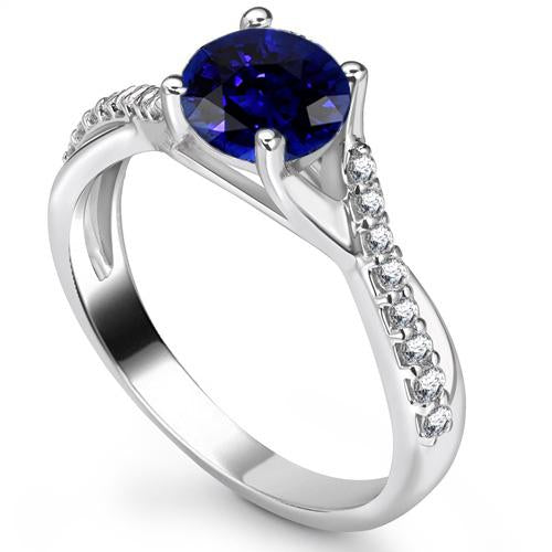 Bague Solitaire Saphir Avec Accents De Diamants Tige Torsadée 2.50 Carats - HarryChadEnt.FR