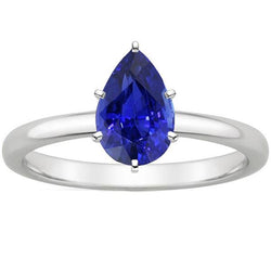 Bague Solitaire Saphir Bleu 4 Carats Pierre Précieuse Or Blanc 14K
