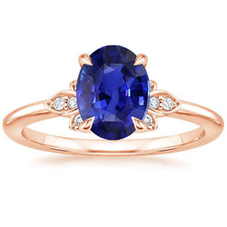 Bague Solitaire Saphir Bleu & Accents Diamants 4 Carats Style Floral