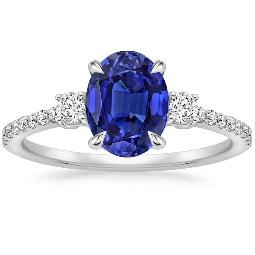 Bague Solitaire Saphir Bleu & Accents Diamants Ronds 3.50 Carats - HarryChadEnt.FR