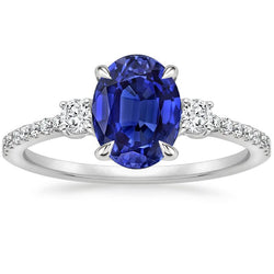 Bague Solitaire Saphir Bleu & Accents Diamants Ronds 3.50 Carats