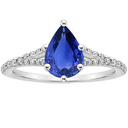 Bague Solitaire Saphir Bleu & Accents Diamants Tige Split 3.25 Carats