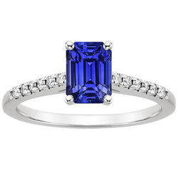 Bague Solitaire Saphir Bleu Accents Pavé de Diamants 4 Carats