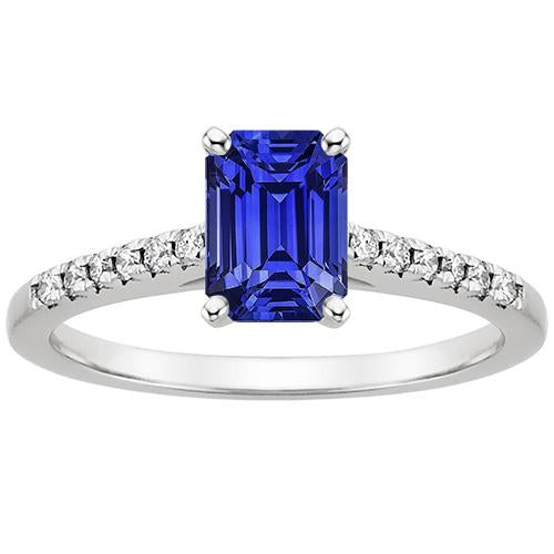 Bague Solitaire Saphir Bleu Accents Pavé de Diamants 4 Carats - HarryChadEnt.FR