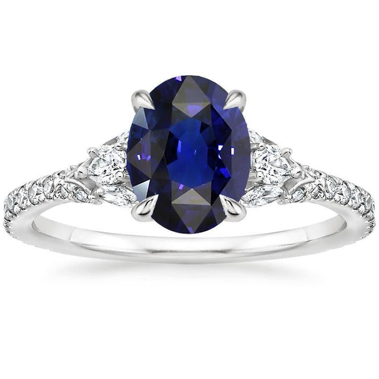 Bague Solitaire Saphir Bleu Avec Accents Bijoux Or Blanc 5 Carats - HarryChadEnt.FR