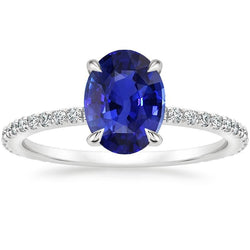Bague Solitaire Saphir Bleu Avec Accents De Diamants 3.75 Carats