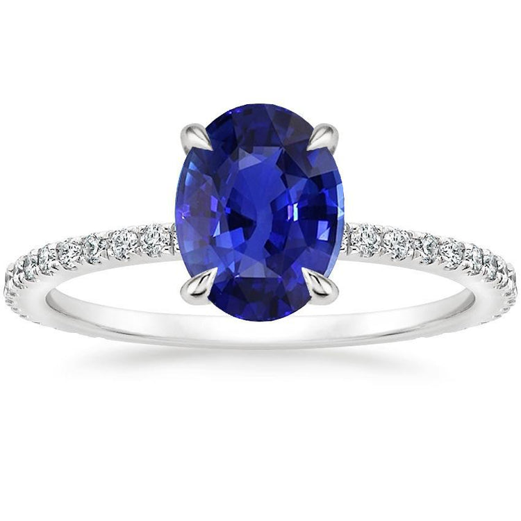 Bague Solitaire Saphir Bleu Avec Accents De Diamants 3.75 Carats - HarryChadEnt.FR
