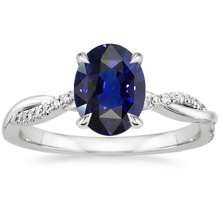 Bague Solitaire Saphir Bleu Avec Accents De Diamants 4.50 Carats - HarryChadEnt.FR