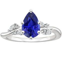 Bague Solitaire Saphir Bleu Avec Accents Diamants 3.50 Carats