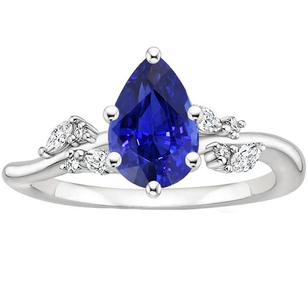 Bague Solitaire Saphir Bleu Avec Accents Diamants 3.50 Carats - HarryChadEnt.FR
