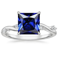 Bague Solitaire Saphir Bleu Avec Accents Diamants Marquise 5.50 Carat