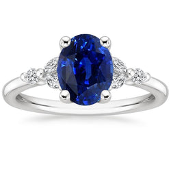 Bague Solitaire Saphir Bleu Avec Diamant Rond & Marquise 3.75 Carats