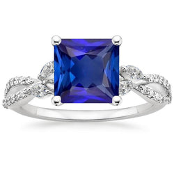 Bague Solitaire Saphir Bleu Avec Marquise & Accents Ronds 6 Carats