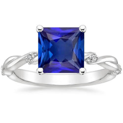 Bague Solitaire Saphir Bleu Avec Petits Accents De Diamants 5.50 Carats