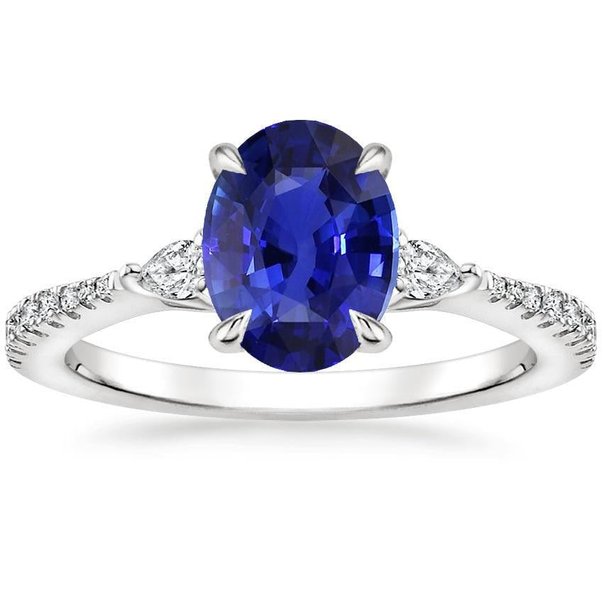 Bague Solitaire Saphir Bleu Avec Poire & Accent Diamant Rond 3 Carats - HarryChadEnt.FR