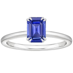 Bague Solitaire Saphir Bleu Émeraude 3 Carats Or Blanc 14K