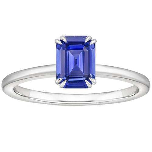 Bague Solitaire Saphir Bleu Émeraude 3 Carats Or Blanc 14K - HarryChadEnt.FR