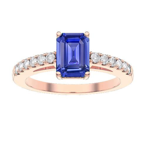 Bague Solitaire Saphir Bleu Émeraude Avec Accents De Diamants 3 Carats - HarryChadEnt.FR