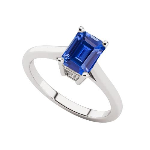 Bague Solitaire Saphir Bleu Ensemble Panier 2 Carats Bijoux Taille Émeraude - HarryChadEnt.FR